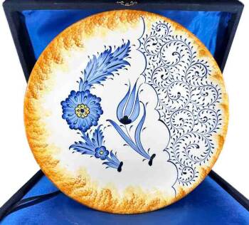 Tulip and Halic Pattern 25 cm Iznik Ceramic Plate - Çini Evi