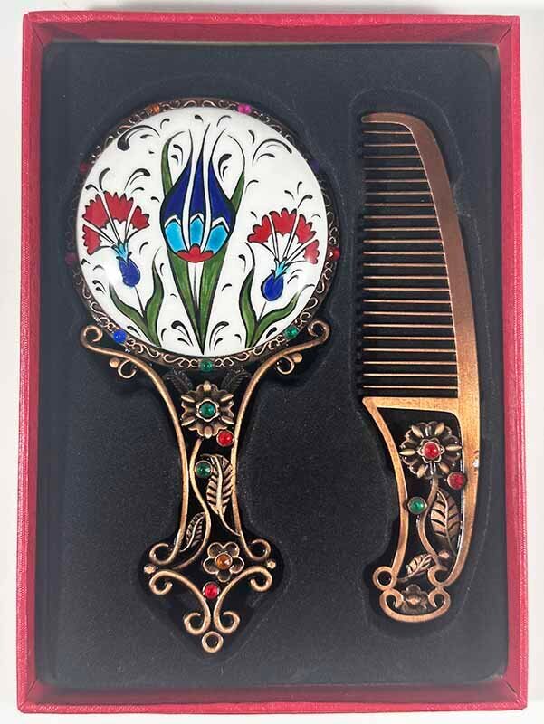 Tulip & Carnation Love – Iznik-Inspired Mirror and Comb Gift Set - 1