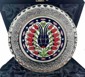 Lalezar Silver-Plated Ceramic Plate 25 cm - Çini Evi