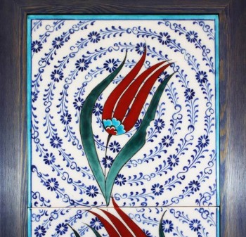 Tulip Patterned Iznik Tile Framed Board - Çini Evi (1)
