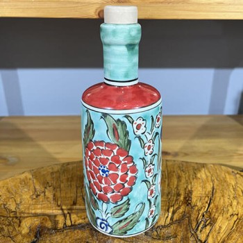 Tulpe und Nelken gemusterte Fliesen-Olivenölflasche - Çini Evi