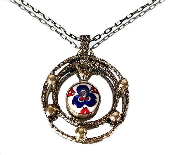 Türkis-Boden Çintemani bestickter Keramikschmuckset - 1