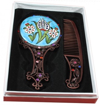 Türkis-Boden-Frühling gemusterter Spiegel-Set - Çini Evi (1)