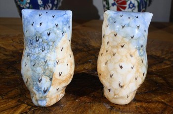 Türkis patinierte Keramik-Eulen - 2