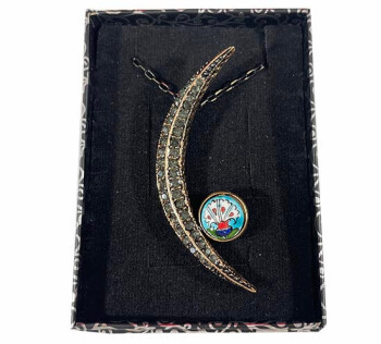 Türkisfarbene gemahlene Nelken-Motiv-Bronze-Halskette - 2