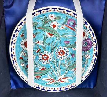 Turkuaz Çiçek Bahçesi – İznik Çini Vazo Tabak Seti - 3