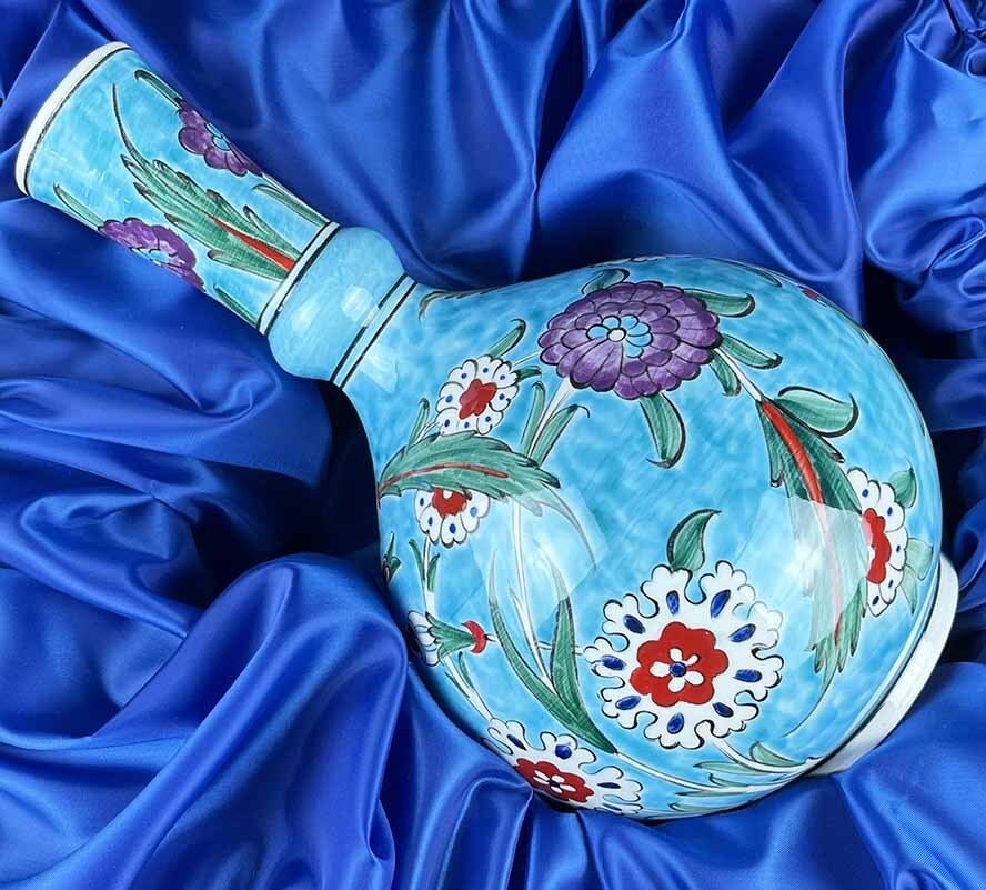 Turkuaz Çiçek Bahçesi – İznik Çini Vazo Tabak Seti - 4