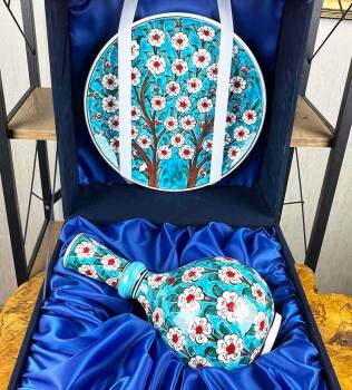 Turkuaz Hayat Ağacı – İznik Çini Vazo Tabak Seti - 2