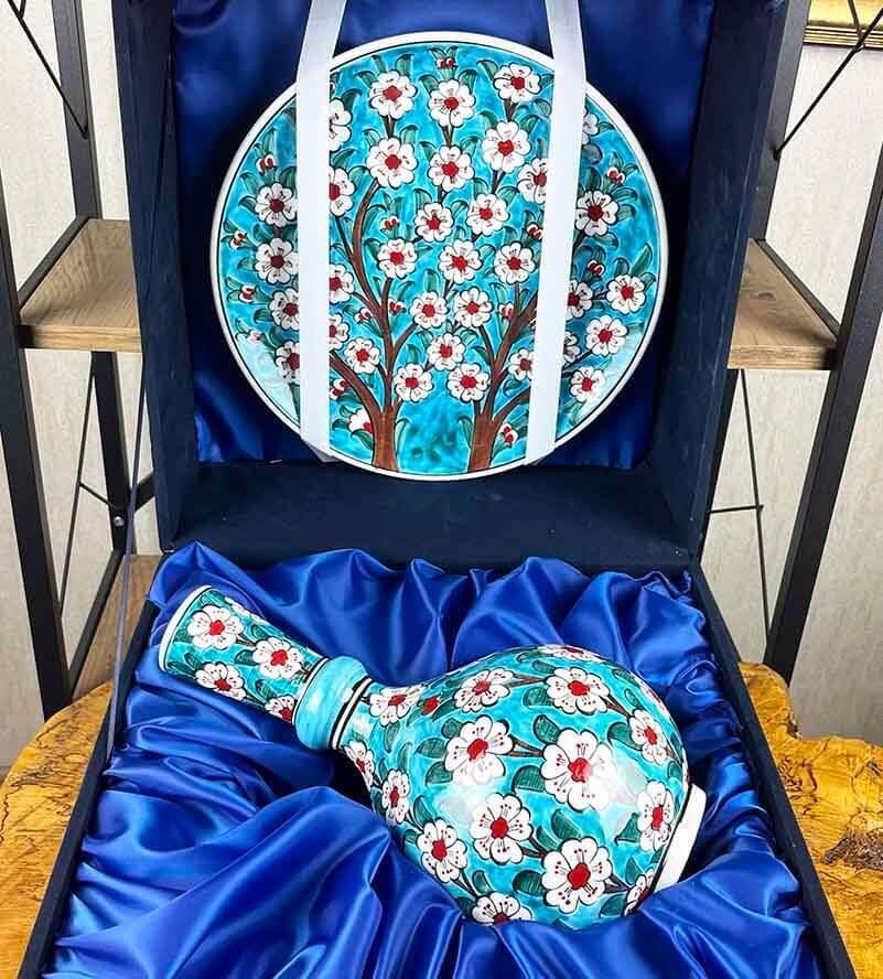 Turkuaz Hayat Ağacı – İznik Çini Vazo Tabak Seti - 2