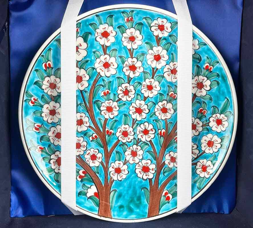 Turkuaz Hayat Ağacı – İznik Çini Vazo Tabak Seti - 4