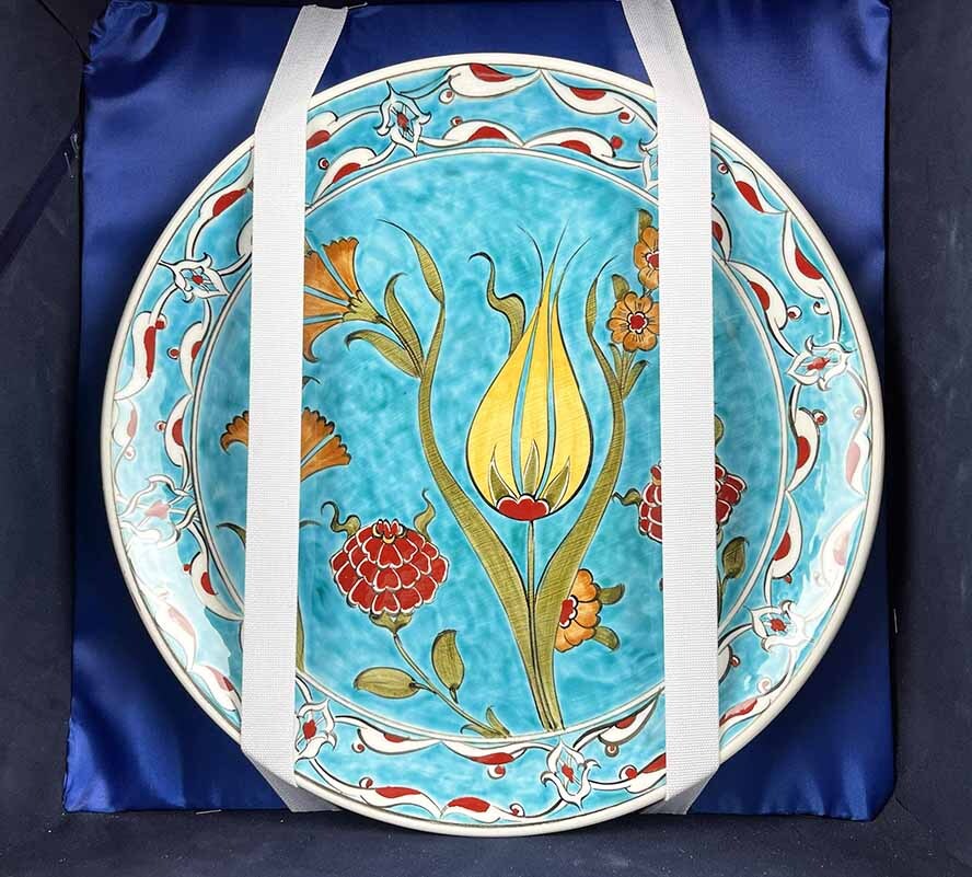 Turkuaz Zarafet – İznik Çini Vazo Tabak Seti - 4