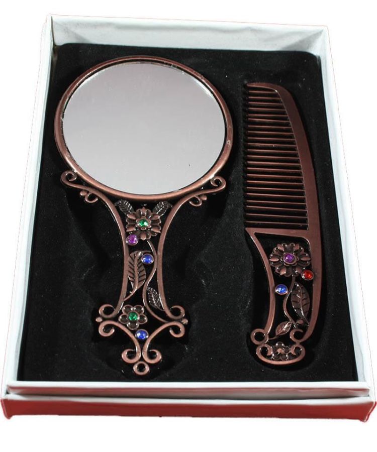 Turkuaz Zemin Bahar Desenli Ayna Set - 3