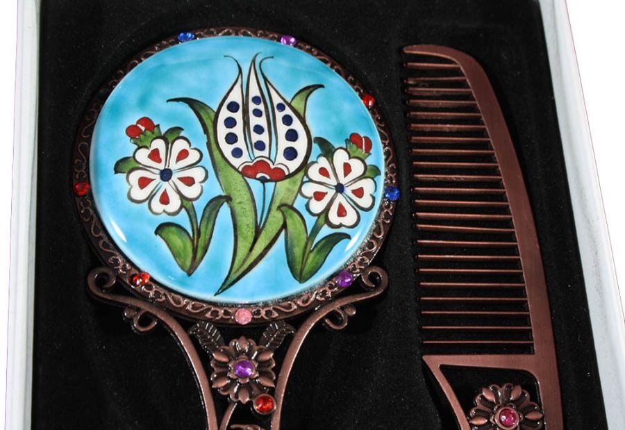 Turquoise Ground Spring Patterned Mirror Set - 1