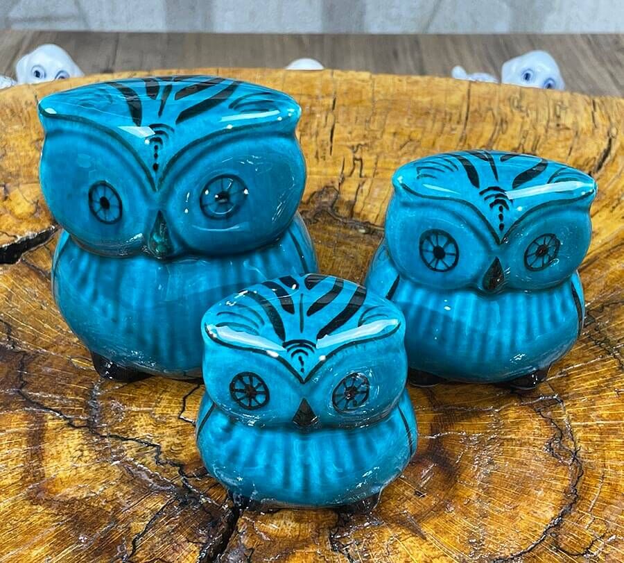 Turquoise Owl 3-Piece Figurine Set - 1