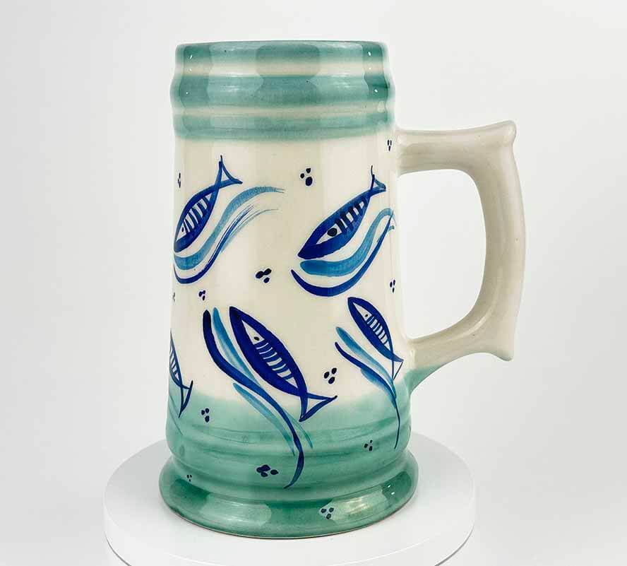 Turquoise Sea Motif Ceramic Mug with Handle - 1