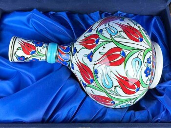 Turquoise Tulip Iznik Ceramic Plate 30 cm - 3