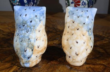 Turquoise Tumbled Pottery Owls - 2
