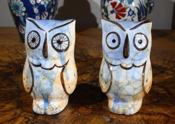 Turquoise Tumbled Pottery Owls - 1