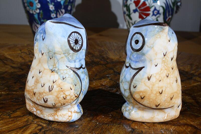 Turquoise Tumbled Pottery Owls - 3