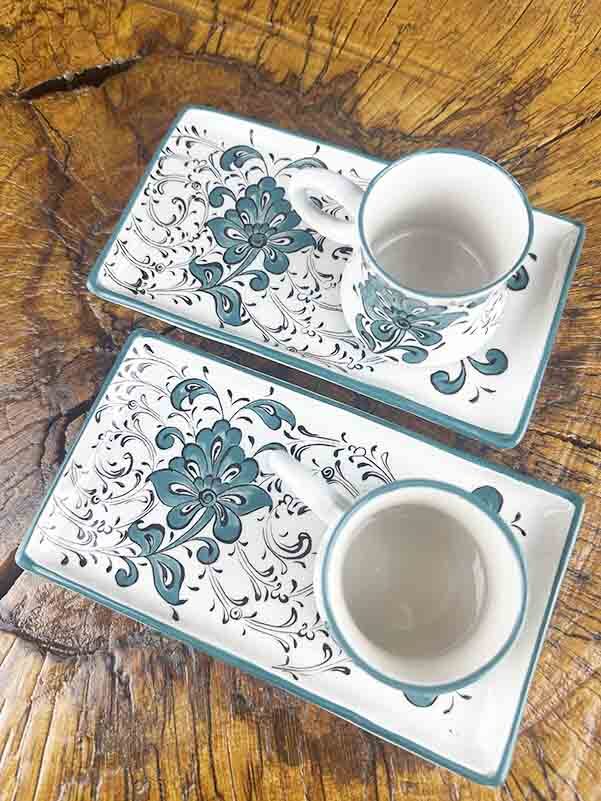 Turquoise Water Lily Motif Iznik Coffee Presentation Set - Special Selection - 3