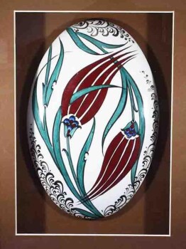 Upside-Down Tulips Iznik Tile with Passe-Partout Frame - Çini Evi (1)