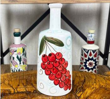 Üzüm Salkımı Motifli El İşi Sunum Şişesi 550 ml - Çini Evi