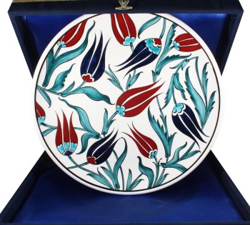 Valentine's Day Gift 30cm Tulip and Carnations Iznik Pottery Plate - 1