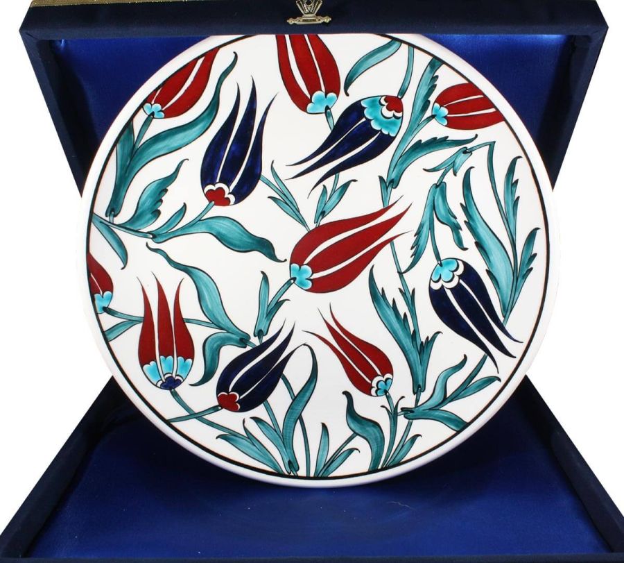Valentine's Day Gift 30cm Tulip and Carnations Iznik Pottery Plate - 1