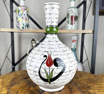 Vav and Tulip Composition Iznik Ceramic Vase - 1
