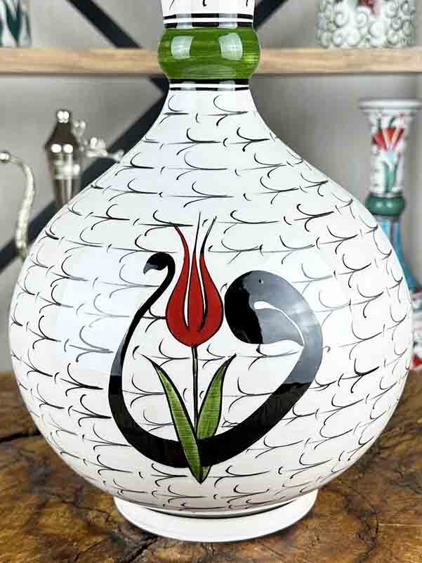Vav and Tulip Composition Iznik Ceramic Vase - 3