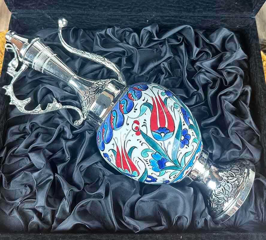 Silberbeschichtetes Keramik-Kannen-Set mit klassischem rotem Tulpenmuster - 3