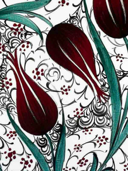 VIP Gift for Government Officials Golden Horn and Tulips Iznik Tile Plate - Çini Evi (1)