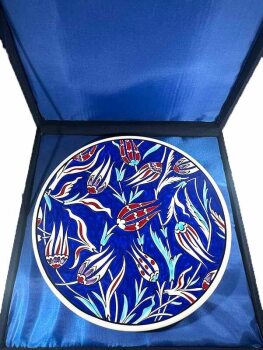 VIP Gift Abroad, Navy Ground Tulip Pattern Iznik Ceramic Plate 30 cm - 3