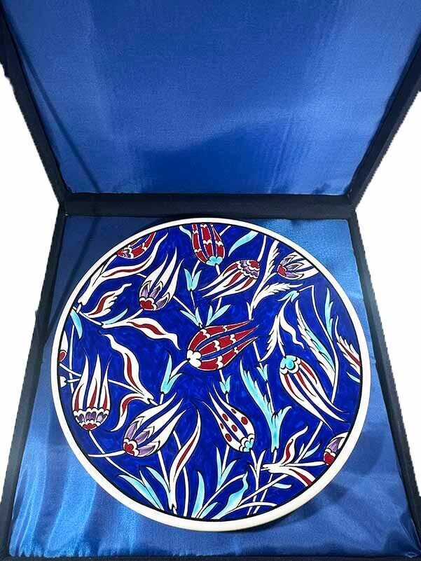 VIP Gift Abroad, Navy Ground Tulip Pattern Iznik Ceramic Plate 30 cm - 3