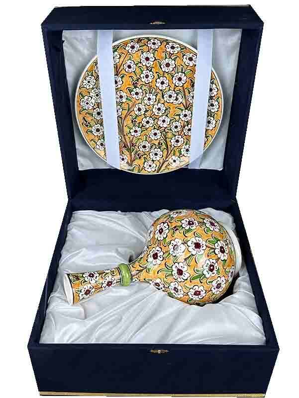 VIP Gift Hand-Painted Tree of Life Motif Iznik Ceramic Vase and Plate Set - 4