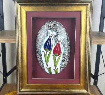 VIP Gift – Iznik Ceramic with Golden Horn and Tulip Design - Çini Evi