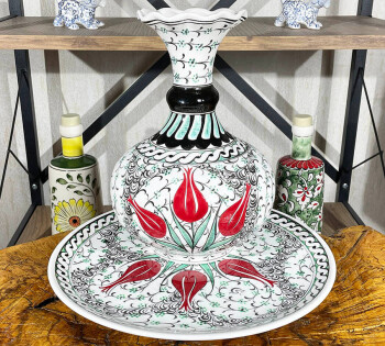 VIP Gift Iznik Tile Vase and Plate Set for Foreign Customers - 1
