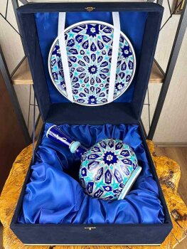 VIP Gift Seljuk Star Motif Iznik Ceramic Vase and Plate Set - 4