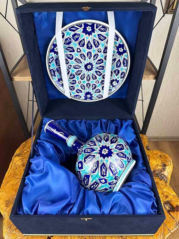 VIP Gift Seljuk Star Motif Iznik Ceramic Vase and Plate Set - 4