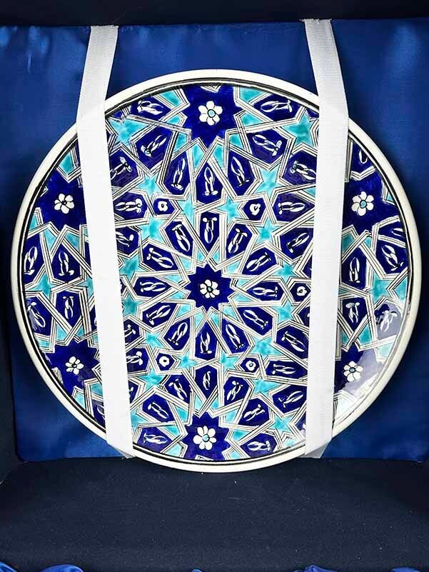 VIP Gift Seljuk Star Motif Iznik Ceramic Vase and Plate Set - 3