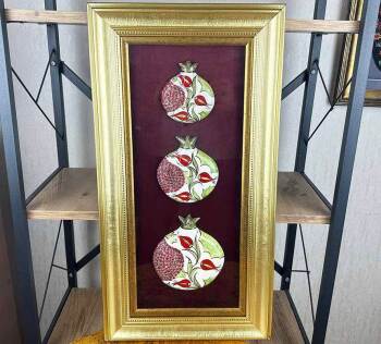VIP Gift: Tulip and Abundance – Triple Iznik Ceramic Pomegranate Panel - Çini Evi