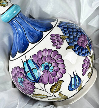 Osmanlı İmparatorluğunun Gücünü Simgeleyen Şam Tarzı Motifli Vazo Tabak Set - Çini Evi (1)