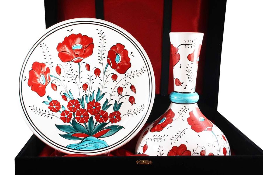 VIP Iznik Ceramic Plate and Vase Set - 2