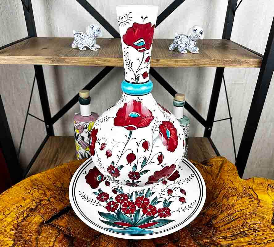 VIP Iznik Ceramic Plate and Vase Set - 1