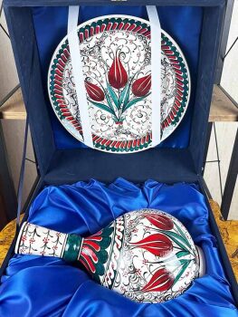 VIP Iznik Ceramic Vase and Plate Set for Foreign Customers - 3