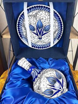 VIP Iznik Ceramic Vase and Plate Set for International Gifts - 4