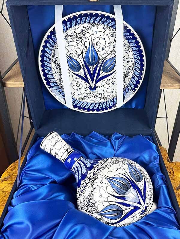 VIP Iznik Ceramic Vase and Plate Set for International Gifts - 4