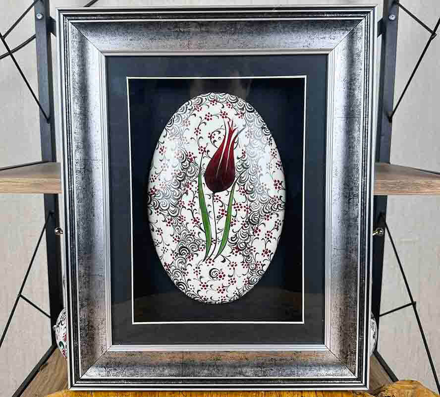 Vip İznik Çini Wandbild mit Passepartou – Tulpenmotiv - 1