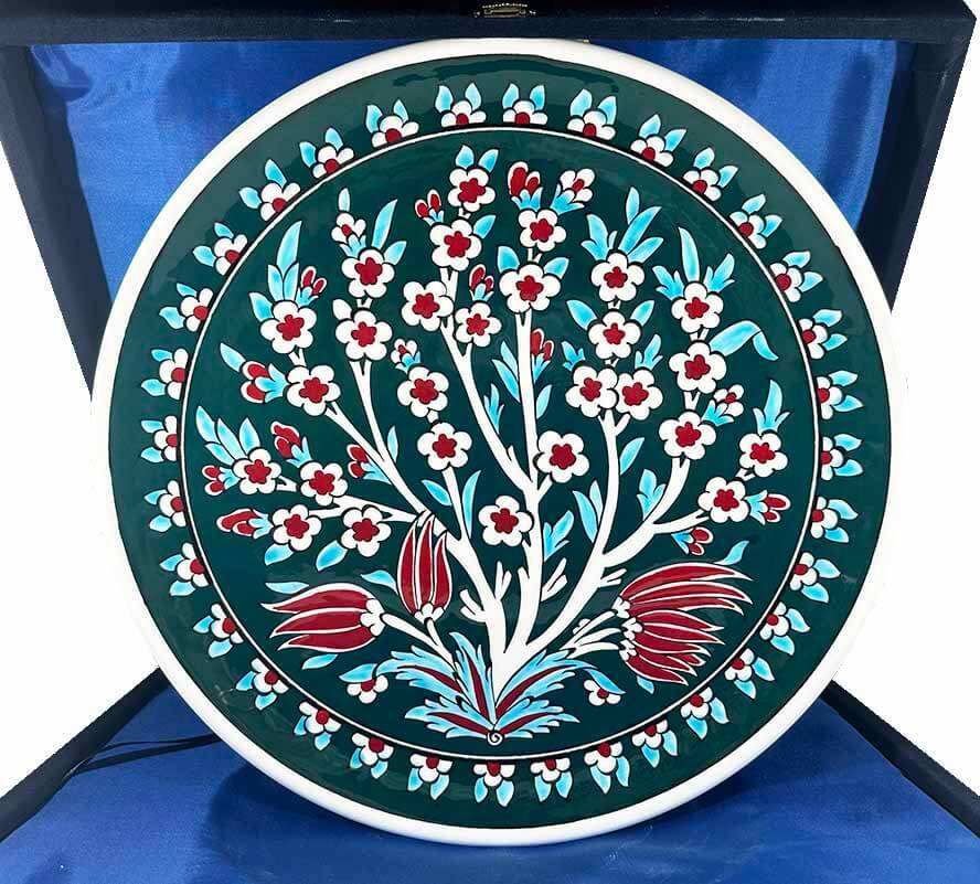 Green Ground Tree of Life Motif Iznik Ceramic Plate 30 cm - 1