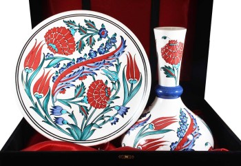 Vip Wedding Gift Iznik Ceramic Vase and Plate Set - 1